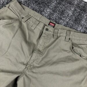 Wrangler Pants Mens 44x30 Beige Canvas Carpenter Workwear Cargo Utility Pockets
